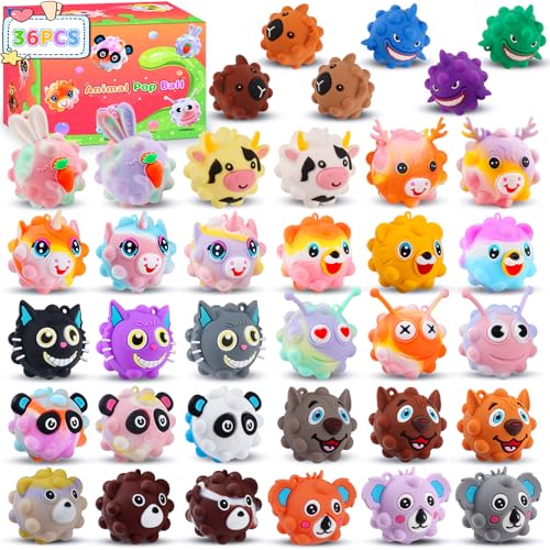 KissFree 36 PACK Animal Pop Balls Party Favors for Kids, 3D Pop Fidget Balls Toys Bulk, Gifts for Boys & Girls, Goodie Bag Stuffers, Pinata Stuffers, Treasure Box Toys, Prizes for Kids - style: 36PCS Animal Pop Ball