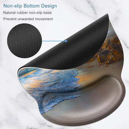 ITNRSIIET Ergonomic Mouse Pad with Wrist Support Wrist Rest Smooth Surface Non-Slip Rubber Base Comfortable Office Supplies Pain Relief, 9.8 x 9.1 inches, Beach - color: Beach