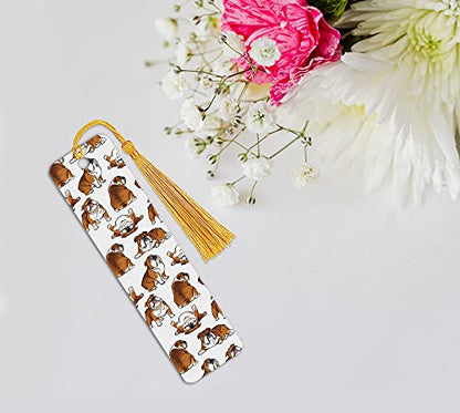 WIRESTER Set of 2 Metal Bookmarks with Light Gold Tassel for Students, Reader, Teachers, Book Lovers - English Bulldog Funny Playful Postures, Brindle Brown English Bulldog Funny Playful Postures - color: English Bulldog, Brown English Bulldog Playful