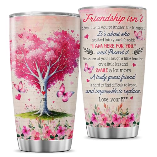 Best Friend Quote Travel Mug, 20oz Insulated Stainless Steel Tumbler with Tree and Butterfly Design, Meaningful Gift for BFF Birthday, Christmas, Graduation, Appreciation - color: Best Friend 14