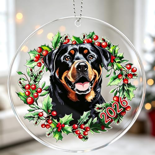 Rottweiler Christmas Ornament 2026, Dog Ornaments for Christmas Tree, Black Dog Acrylic Pet Ornament, Rottweiler Gifts for Women, Rottie Mom - color: Rottweiler