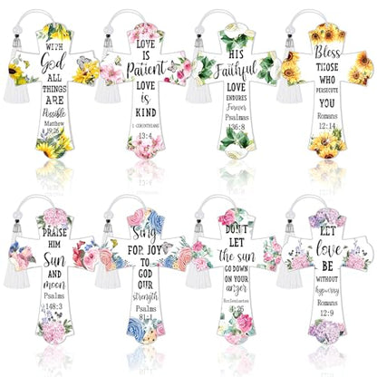 8 Pieces Christian Bible Verse Diamond Art Bookmarks 5d Christian Beaded Bookmark Acrylic Tassel Bookmark for DIY Making Beginners Adults Arts Craft Supplies (Floral) - color: Floral