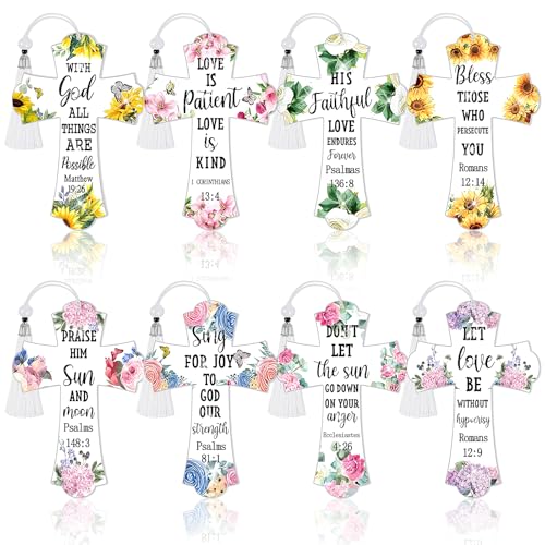 8 Pieces Christian Bible Verse Diamond Art Bookmarks 5d Christian Beaded Bookmark Acrylic Tassel Bookmark for DIY Making Beginners Adults Arts Craft Supplies (Floral) - color: Floral
