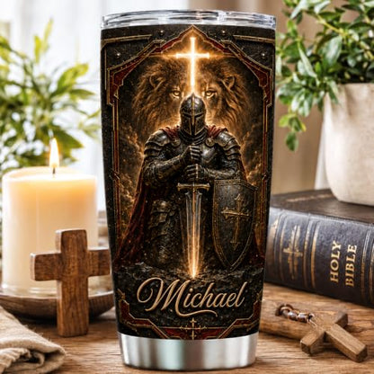 Personalized Christian Gifts For Men - Faith Warrior Christ Man Of God Tumbler V12 - A Child Of God Religious Bible For Dad, Husband, Grandpa on Fathers Day, Christmas, Birthday - color: CH-VAR-12