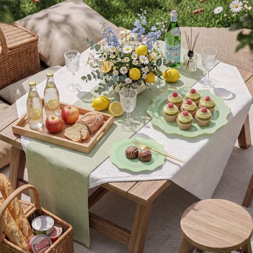 WDF 175Pcs Sage Green Plastic Plates With Gold Rim - Disposable Sage Green Plates 25guest Disposable Dinnerware Ideal for Party/Wedding/Holidays - color: Sage Green, size: 175 pieces