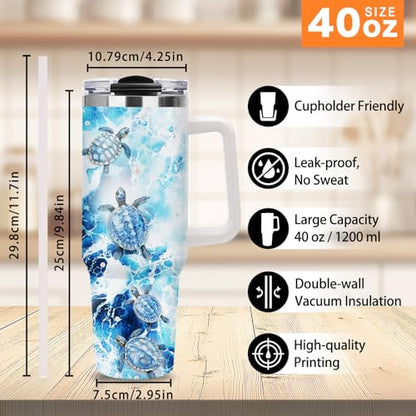 Christian Gifts for Women, 40oz Sea Turtle Tumbler with Straw Handle, Religion Faith Love Hope Stainless Steel Insulated Travel Mug Beverage Cups Present for Get Well Soon Birthday Spiritual Comfort - color: Sea Turtle-D-505-X