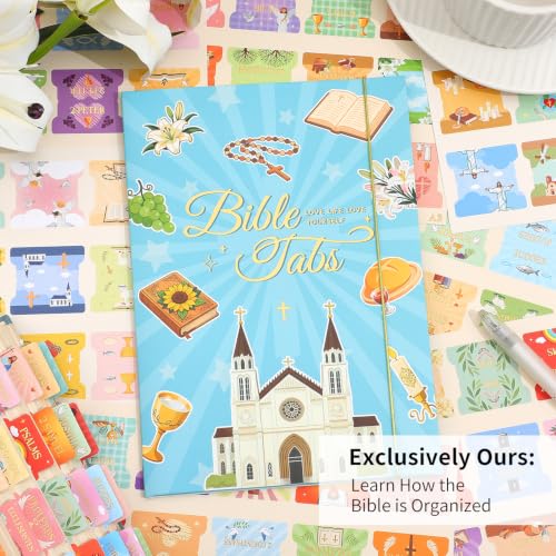 Bible Tabs for Women, 66 Large Print Laminated Bibles Chapters Index Tabs and 39 Blank Dividers Sticky Labels, Icon of Bible Study Supplies, Journaling Accessories, Christian Gifts for Men - style: Bible Icon