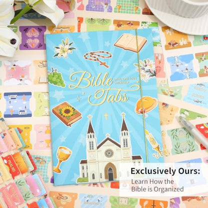 Bible Tabs for Women, 66 Large Print Laminated Bibles Chapters Index Tabs and 39 Blank Dividers Sticky Labels, Icon of Bible Study Supplies, Journaling Accessories, Christian Gifts for Men - style: Bible Icon