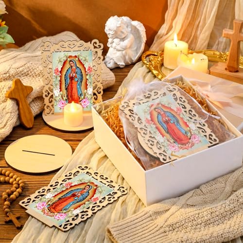 Bucherry 12 Pcs Our Lady of Guadalupe Wooden Statues with Flameless LED Tea Candle Virgen De Guadalupe Picture Frames Baptism Favors First Communion Party Favors Catholic Recuerdos De Bautizo Decor