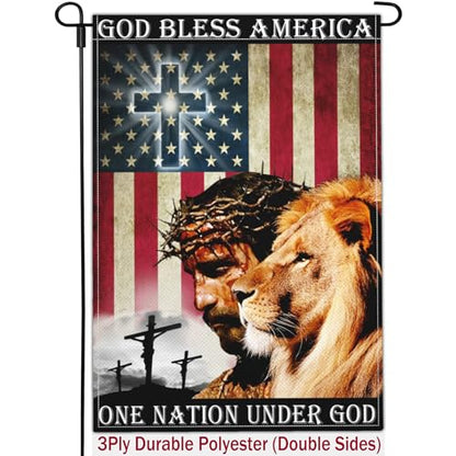 One Nation Under God Patriotic God Bless America Christian American Jesus Garden Flags - 12x18 Double Sided for 4th of July, Memorial Day, Easter Outdoor House Decoration