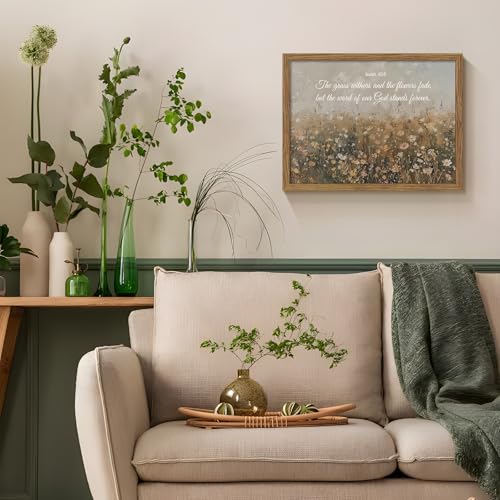 Framed Bible Verse Wall Art Wildflower Meadow Pictures Decor 16x24 Inch - color: Flowers-wood, size: 24"L x 16"W