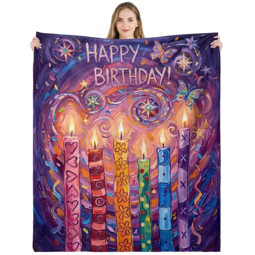 Happy Birthday Throw Blanket 50x60 Inch Colorful Birthday Candles Butterflies Stars Vibrant Soft Cozy Birthday Gift for Women Kids - color: Happy Birthday 7