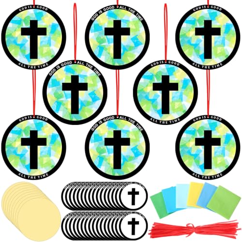 Motipuns 32 Sets Cross Suncatcher Craft Kit, 5.9 Inch VBS Tissue Paper - style: Vbs Cross