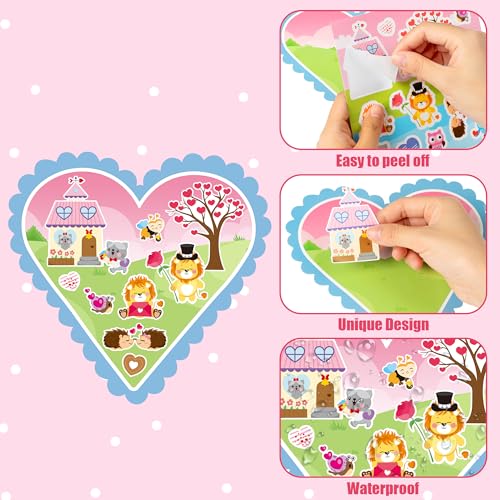 CY2SIDE Valentines Heart Stickers Scene - 12 Sets of Valentine’s Day Fun Animal Pig Frog Sticker for School Activities DIY Party Supplies for Classmates Classroom Exchange Gifts - style: Valentines heart