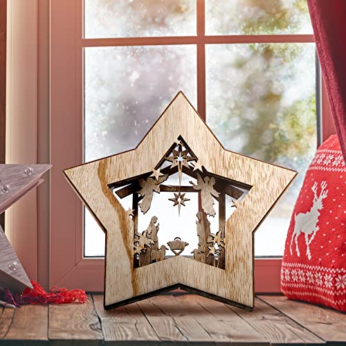 Bucherry Wooden Nativity Scene Christmas Decoration LED, Star - style: Star