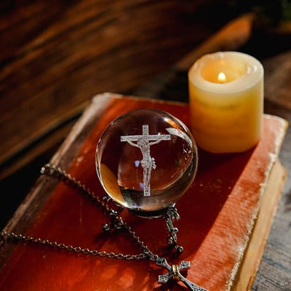 2.3in Jesus Crystal Ball with Stand 3D Cross Gift for Christian Catholic - style: Cross Jesus