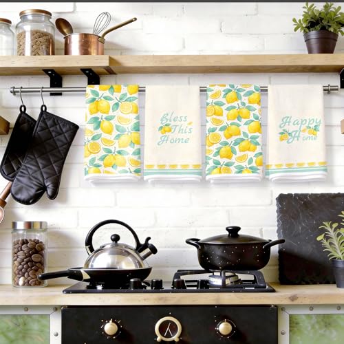4Pcs Lemon Kitchen Towels,16x24in Microfiber Super Absorbent Dish Towels - color: Yellow Lemon