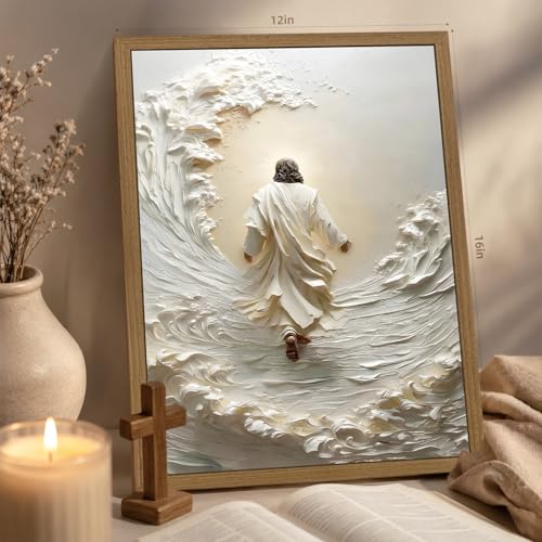 INJOLLY Wood Framed Jesus Walking on Water Wall Art 16x24 in - color: Walk, size: 24"L x 16"W