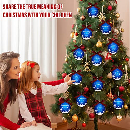24 Pcs Names of Jesus Wooden Christmas Ornament, Blue and White, Round - color: Blue and White
