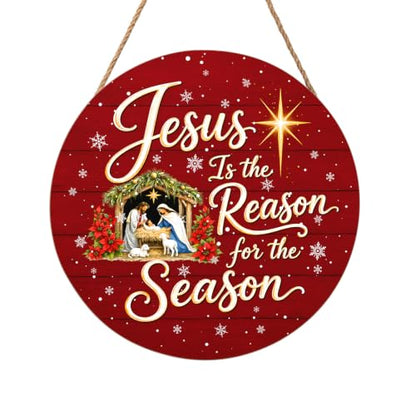 Harooni Religious Christmas wreath for front door 12x12 inch - color: Jesus Christmas