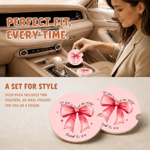 Pink Bow Christian Bible Car Coasters, Scripture Faith Cup Holders, 27 - color: Pink Bow Christian Bible