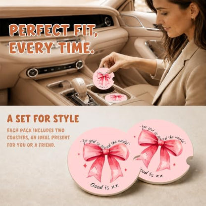 Pink Bow Christian Bible Car Coasters, Scripture Faith Cup Holders, 27 - color: Pink Bow Christian Bible