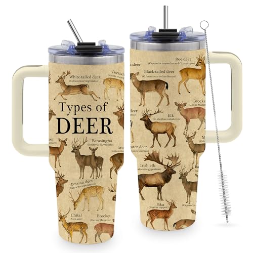 40oz Tumbler with Handle, Deer Gifts for Men Dad Boyfriend - color: Deer-Khaki