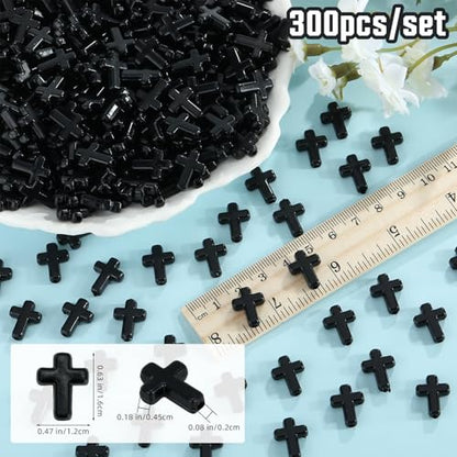 Ornaland Mini Cross Beads, Easter Crucifix for Rosary Making Bulk, 300 Pcs - color: Black