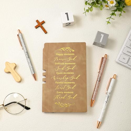 Spakon 5 Pcs Christian Gifts for Women Church Scripture Prayer Journal Religious for Women God Notebook Pen with Gift Box Scripture Notepad Bible Study Group Grad Favor(Khaki, Bible) - color: Khaki, style: Happy Moment