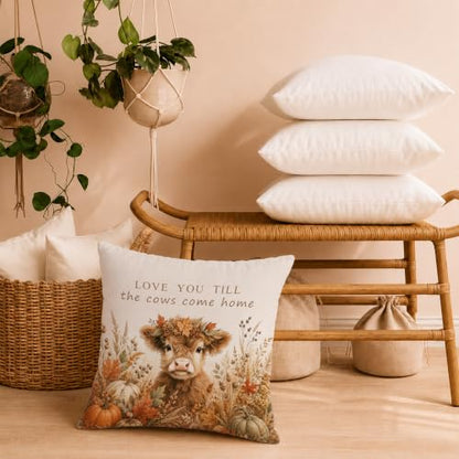 Rustic Fall Highland Cow Throw Pillow Cover 18x18 Inch - color: Highland Cow-6