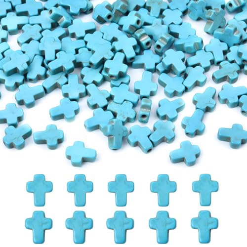 100Pcs Blue Turquoise Cross Gemstone Loose Spacer Beads for Jewelry Making - color: Blue Cross 8x10mm