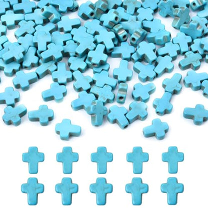 100Pcs Blue Turquoise Cross Gemstone Loose Spacer Beads for Jewelry Making - color: Blue Cross 8x10mm