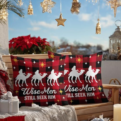 HOMETITUTE Set of 2 Christmas Wise Men Throw Pillow Covers 18x18 Inch - color: Christmas Throw Pillow Covers #06