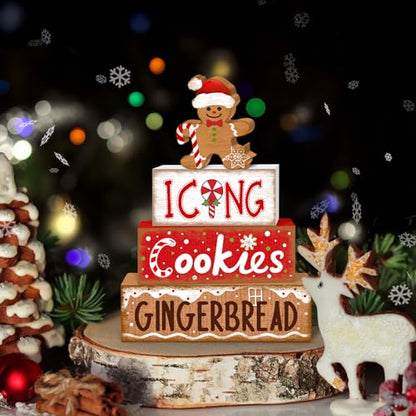 Britimes Tiered Tray Decor Set, 4 Pack, Wooden, Christmas Gingerbread - style: Icing Gingerbread