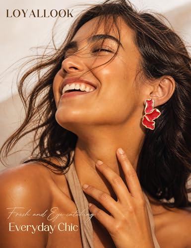 S925 Sterling Silver Flower Statement Earrings For Women Trendy - color: light red