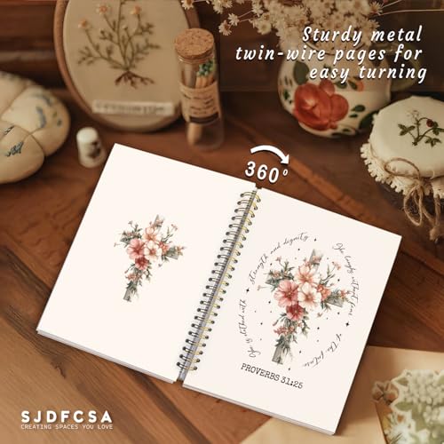 Inspirational Floral Christian Notebook Journal, Proverbs 31:25 Bible Verse Journal for Women, Christian Gifts for Women, Flower Cross Scripture Spiral Notebook 5.5x8.3 Inch - color: Proverbs 31:25-Flower
