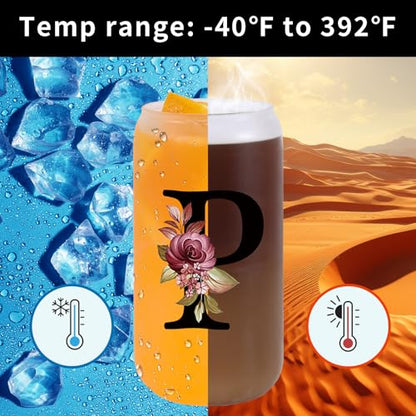Monogrammed Glass Drinking Cup With Lid Straw Women Teacher Coworker Assistant Principal Christmas Paraprofessional Administrative Professional It Hr Admin Day Gift French Nursing Spanish Swim Latin,P - style: Letter P