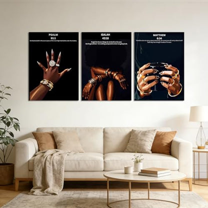 RKYKISS Set of 3 Black Christian Girl Canvas Wall Art, Bible Verse Scripture Picture Prints, Faith Inspirational Painting Poster, Frameless 12x16 Inches - color: Bible Frameless, size: 12"L x 16"W