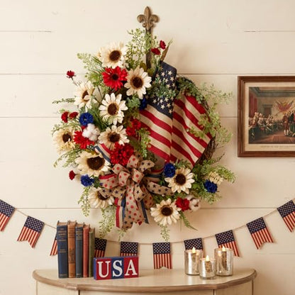 Cinnvoice 4th of July Patriotic Wreath Artificial Wreath for Front Door - style: 4th of July
