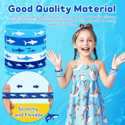 JUNEBRUSHS 42pcs Shark Party Favors Ocean Sea Life Shark Silicone Bracelets - style: Shark Style