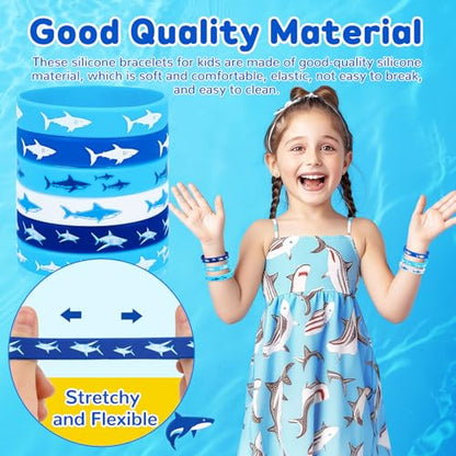 JUNEBRUSHS 42pcs Shark Party Favors Ocean Sea Life Shark Silicone Bracelets - style: Shark Style