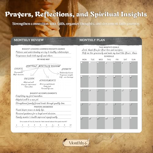 Ospelelf Daily Bible Prayer Journal for Men, Zippered Leather Scripture Study Notebook Religious Planner for Reflection & Gratitude, Ideal Gift for Jesus Faith Believers, Undated 3 Months, Brown - color: brown