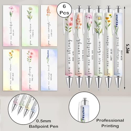6Pcs Christian Pens for Women - Floral Bible Verse Ballpoint Pens with Inspirational Quotes, Religious Gifts for Women, Friend, Daughter and Church, Uplifting Office and School Supplies - style: Christian