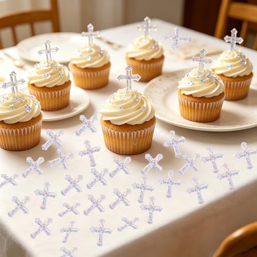 ONLYKXY 520Pcs Cross Table Confetti Decor Glitter Table Confetti Cross Decoration for Birthday Wedding Foil Theme Thanks Giving Party Valentine's Day Scatter Bless Confetti(Silvery）