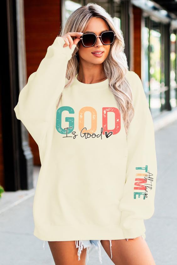 God is Good Sweatshirt Christian Shirts for Women Oversized Jesus Religious Pullover Bible Verse Inspirational Tops - color: Apricot, size: Medium