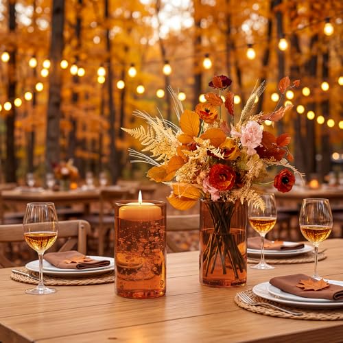TBWIND 12pcs 6 Inch Amber Glass Cylinder Vases for Centerpieces - size: 12 Pack 6 Inch - Amber
