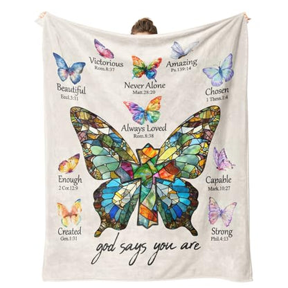 Christian Gifts for Women Birthday, Butterfly Christian Blanket 60"x50" - color: Christian Gifts-butterflies, size: 60"x50"