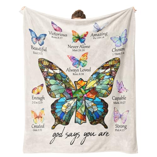 Christian Gifts for Women Birthday, Butterfly Christian Blanket 80"x60" - color: Christian Gifts-butterflies, size: 80"x60"