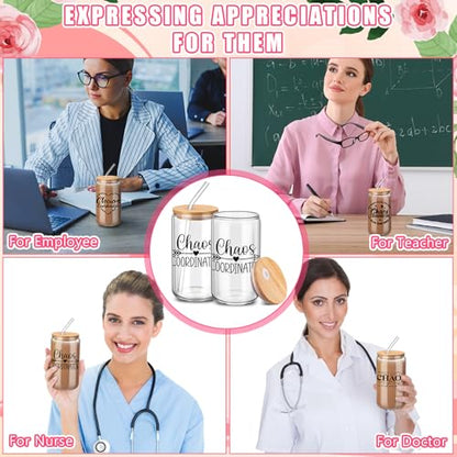SiliFine Chaos Coordinator Gifts for Women, 6 Pcs Glass Cups with Lids - style: Chaos Coordinator