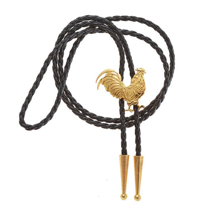 Western Cowboy Bolo tie for Men Women Gold Silver Death Skull Moth Cross Bolo Tie Christmas Deer Rooster Wolf Necktie Gift - color: 5# Gold Rooster